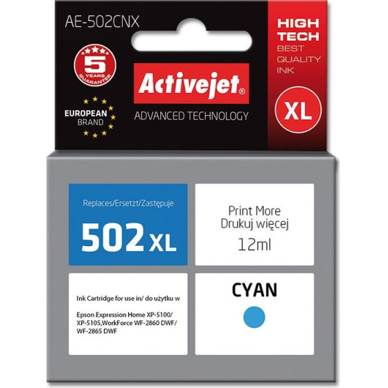 Activejet ink (replacement for Epson 502XL W24010; Supreme; 12 ml; cyan) - (AE-502CNX)