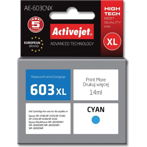 Activejet ink (replacement for Epson 603XL T03A24; Supreme; 14 ml; cyan) - (AE-603CNX)