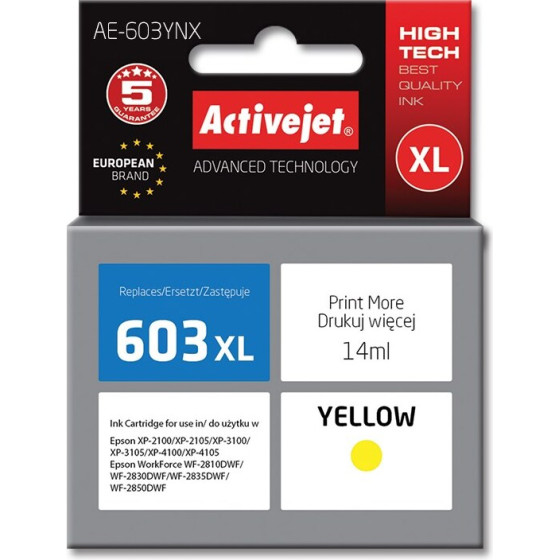 Activejet ink (replacement for Epson 603XL T03A44; Supreme; 14 ml; yellow) - (AE-603YNX)