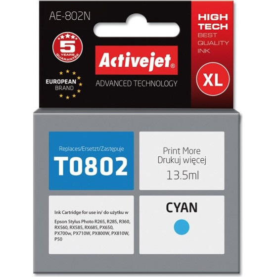 Activejet Ink (replacement for Epson T0802; Supreme; 13,5 ml; cyan) - (AE-802N)