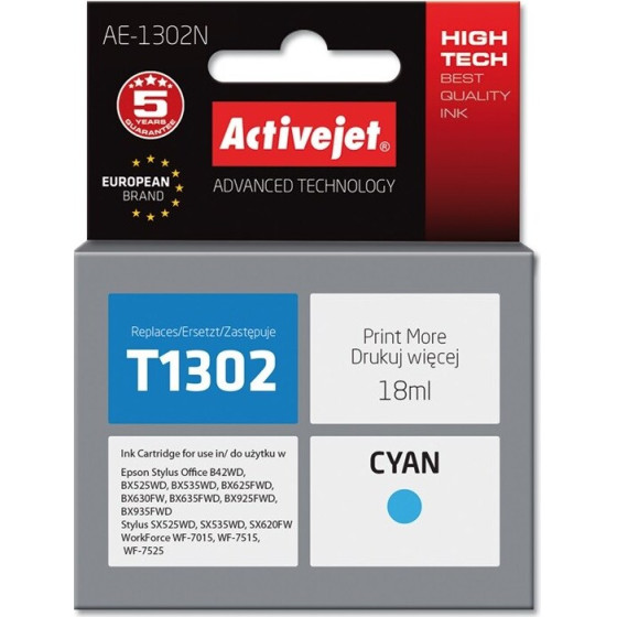 Activejet Ink (replacement for Epson T1302; Supreme; 18 ml; cyan) - (AE-1302N)