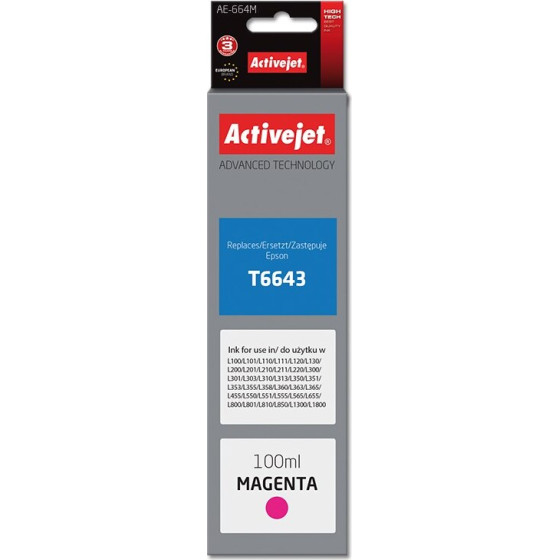 Activejet ink (replacement for Epson T6643; Supreme; 100 ml; magenta) - (AE-664M)