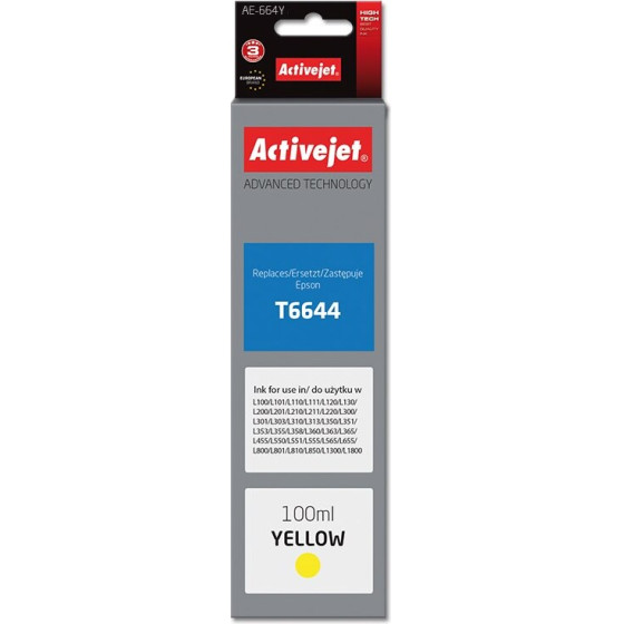 Activejet ink (replacement for Epson T6644; Supreme; 100 ml; yellow) - (AE-664Y)