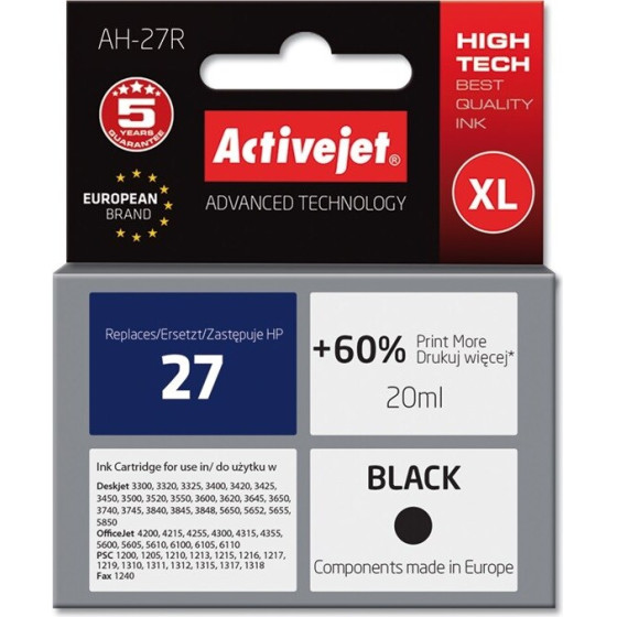 Activejet Ink (replacement for HP 27 C8727A; Premium; 20 ml; black) - (AH-27R)