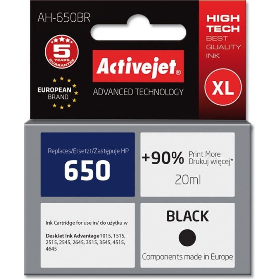 Activejet Ink (replacement for HP 650 CZ101AE; Premium; 20 ml; black) - (AH-650BR)