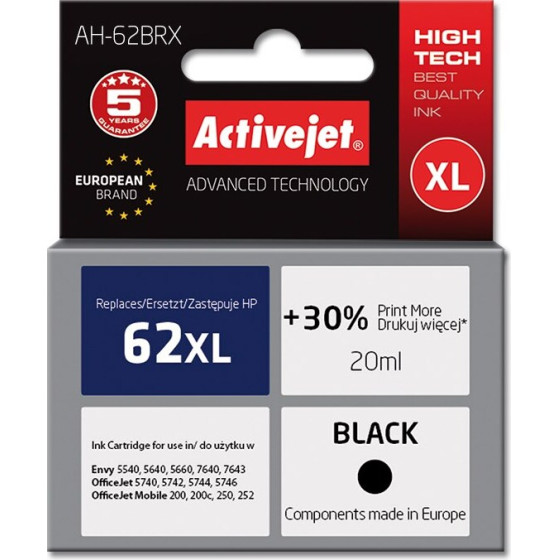 Activejet ink (replacement for HP 62XL C2P05AE; Premium; 20 ml; black) - (AH-62BRX)