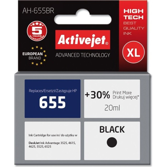 Activejet ink (replacement for HP 655 CZ109AE; Premium; 20 ml; black) - (AH-655BR)