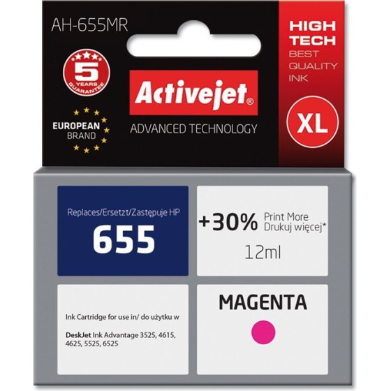 Activejet Ink (replacement for HP 655 CZ111AE; Premium; 12 ml; magenta) - (AH-655MR)