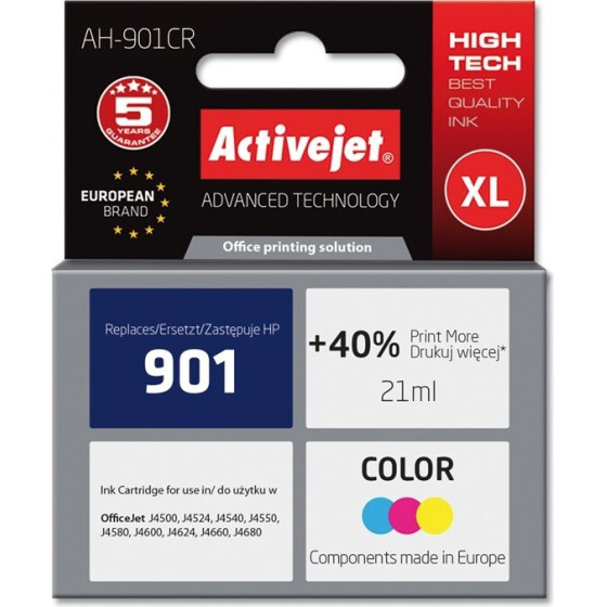 Activejet Ink (replacement for HP 901 CC656AE; Premium; 21 ml; colour) - (AH-901CR)