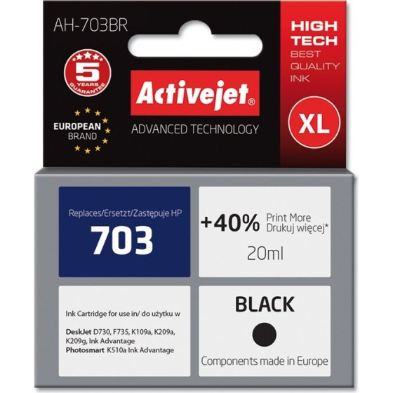 Activejet Ink (replacement for HP 703 CD887AE; Premium; 20 ml; black) - (AH-703BR)