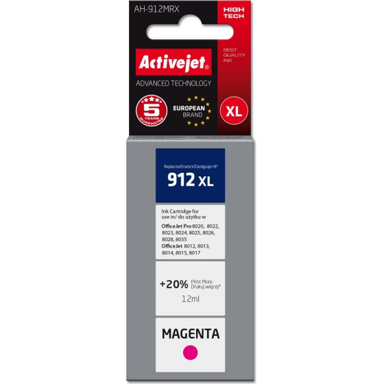 Activejet Ink (replacement for HP 912XL 3YL82AE; Premium; 990 pages; 12 ml, magenta) - (AH-912MRX)