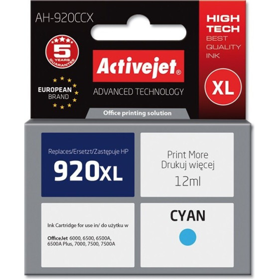 Activejet Ink (replacement for HP 920XL CD972AE; Premium; 12 ml; cyan) - (AH-920CCX)