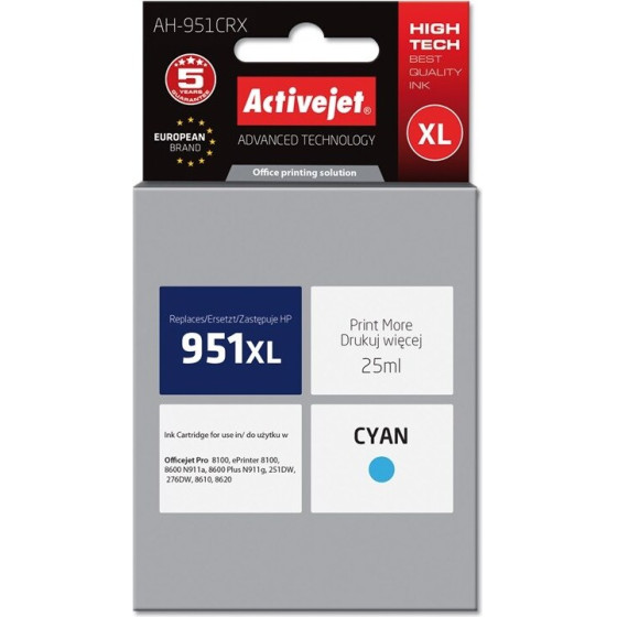 Activejet Ink (replacement for HP 951XL CN046AE; Premium; 25 ml; cyan) - (AH-951CRX)