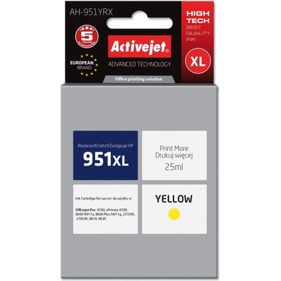 Activejet Ink (replacement for HP 951XL CN048AE; Premium; 25 ml; yellow) - (AH-951YRX)