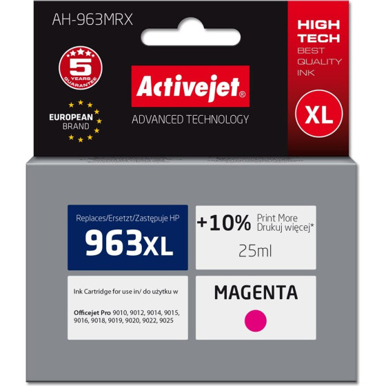Activejet Ink (replacement for HP 963XL 3JA28AE; Premium; 1760 pages; 25 ml, magenta) - (AH-963MRX)