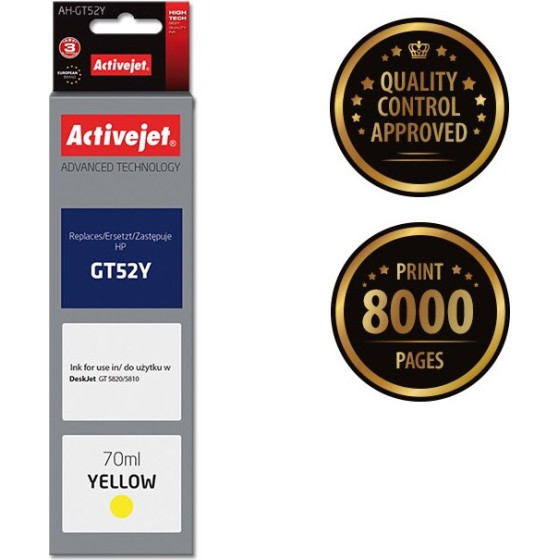 Activejet ink (replacement for HP GT-52Y M0H56AE; Supreme; 70 ml; yellow) - (AH-GT52Y)