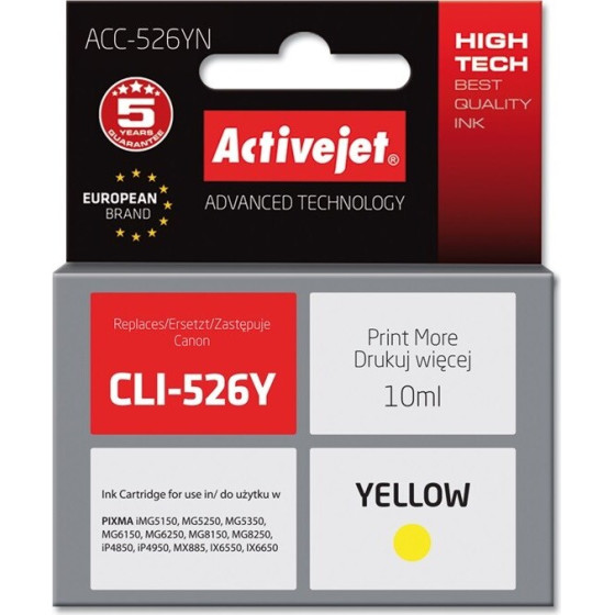 Activejet Ink cartridge (replacement for Canon CLI-526Y; Supreme; 10 ml; yellow) - (ACC-526YN)