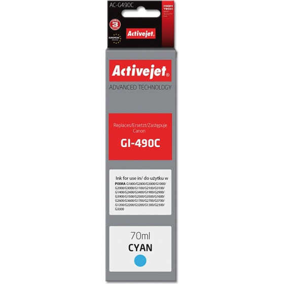 Activejet Ink cartridge (replacement for Canon GI-490C; Supreme; 70 ml; 7000 pages, cyan) - (AC-G490C)