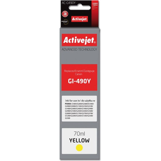 Activejet Ink cartridge (replacement for Canon GI-490Y; Supreme; 70 ml; 7000 pages, yellow) - (AC-G490Y)