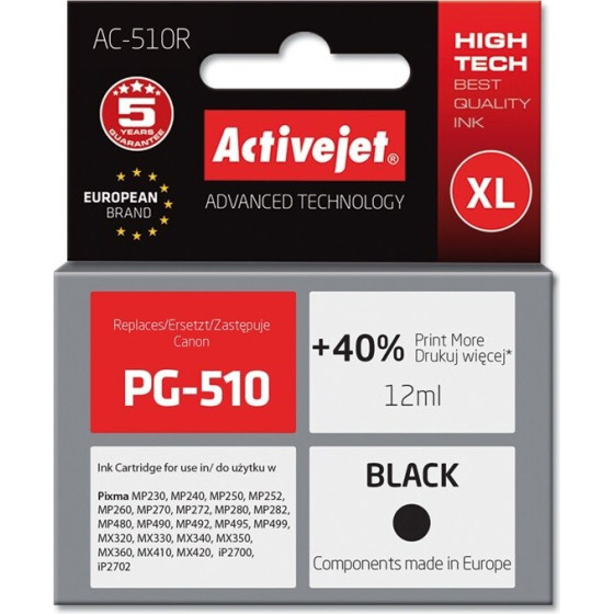 Activejet Ink cartridge (replacement for Canon PG-510; Premium; 12 ml; black) - (AC-510R)
