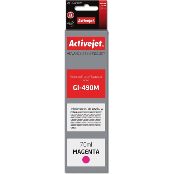 Activejet Ink cartridge (replacement for Canon GI-490M; Supreme; 70 ml; 7000 pages, magenta) - (AC-G490M)