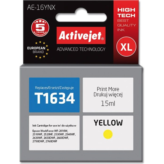 Activejet Ink cartridge (replacement for Epson 16XL T1634; Supreme; 15 ml; yellow) - (AE-16YNX)