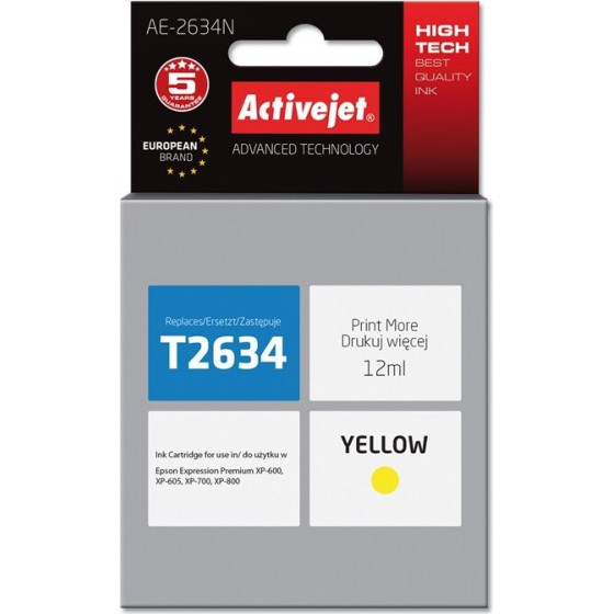 Activejet Ink cartridge (replacement for Epson 26 T2634; Supreme; 12 ml; yellow) - (AE-2634N)