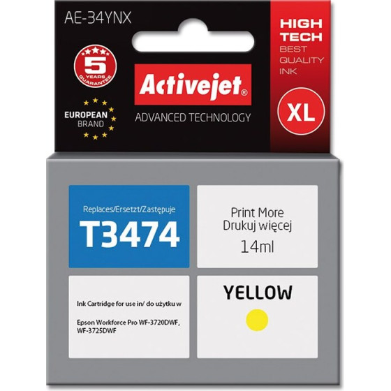 Activejet Ink Cartridge (replacement for Epson 34XL T3474; Supreme; 14 ml; yellow) - (AE-34YNX)