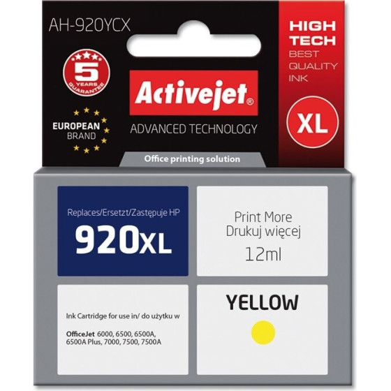 Activejet Ink Cartridge (replacement for HP 920XL CD974AE; Premium; 12 ml; yellow) - (AH-920YCX)