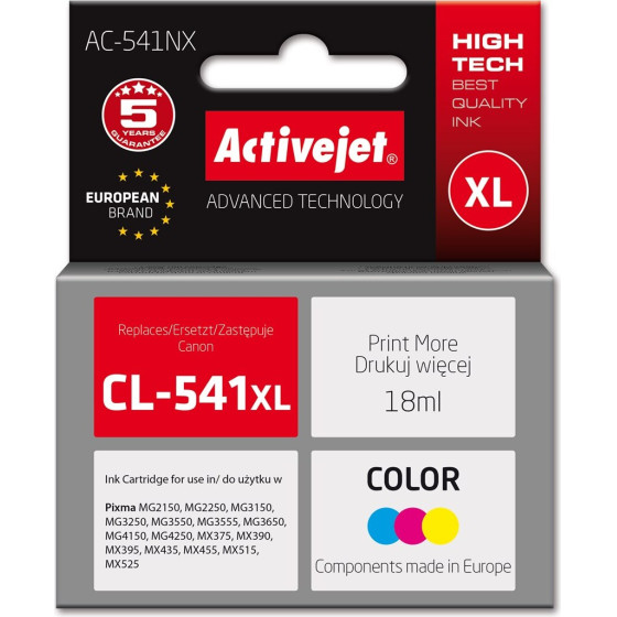 Activejet ink for Canon printer (replacement Canon CL-541XL) Supreme, 18 ml, cyan, yellow, magenta - (AC-541NX)