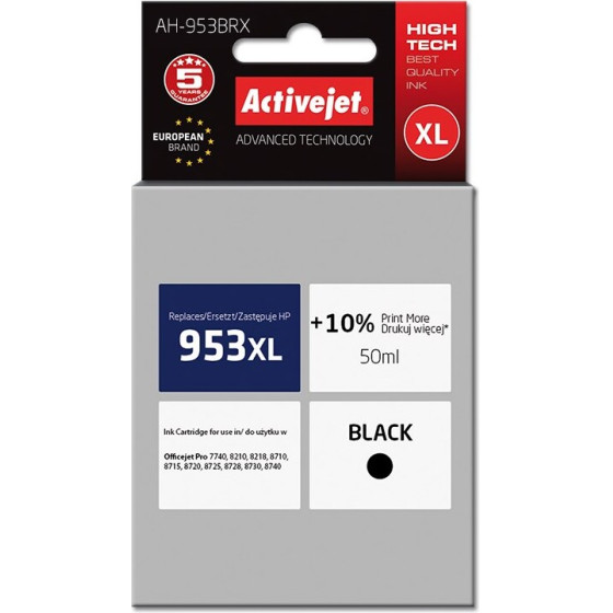 Activejet ink for HP printer; HP 953XL L0S70AE replacement; Premium; 50 ml; black - (AH-953BRX)