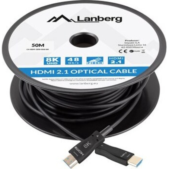 Lanberg CABLE HDMI M/M V2.1 50M 8K OPTICAL AOC - (CA-HDMI-30FB-0500-BK)