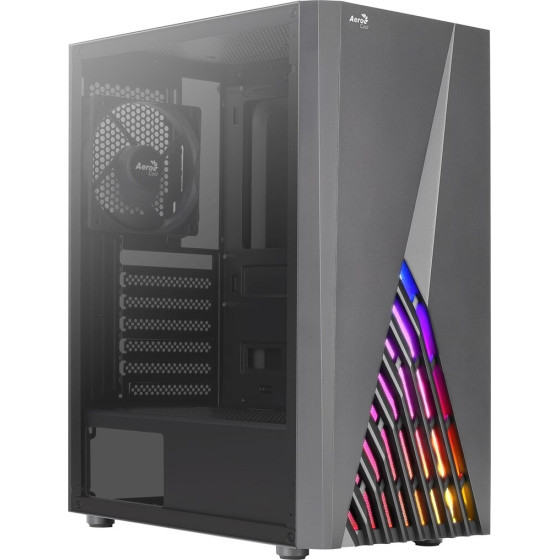 Aerocool DELTABKV1 ATX PC Case RGB Front Full Side Window 12cm Fan Black - (AEROPGSDELTA-A-BK-V1)