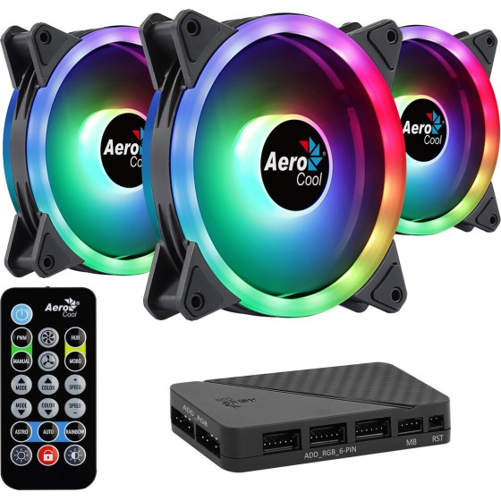 Aerocool DUO12PRO Kit 3xFan 12cm ARGB LED Dual Ring Antivibration 6 Pins Black - (AEROPGSDUO12-PRO-ARG)