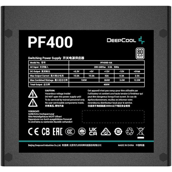 DEEPCOOL PF400 power supply unit 400 W 20+4 pin ATX ATX Black - (R-PF400D-HA0B-EU)