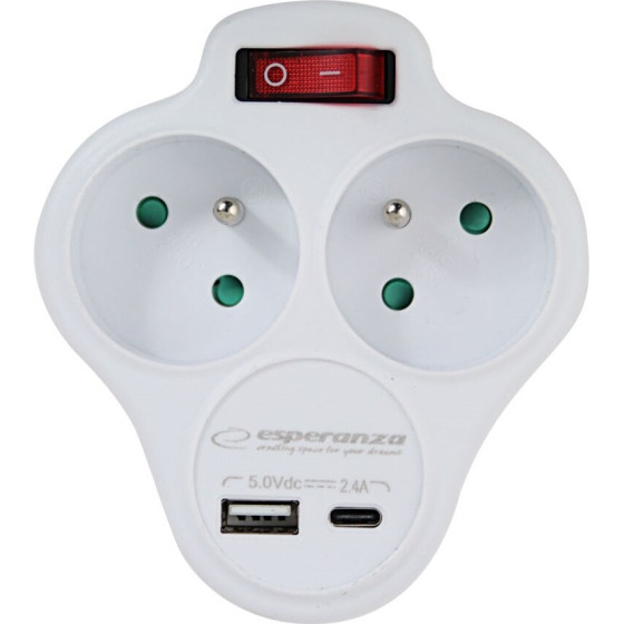 Esperanza Electrical splitter 2 GN. USB-C USB-A ON. White - (ELK311W)