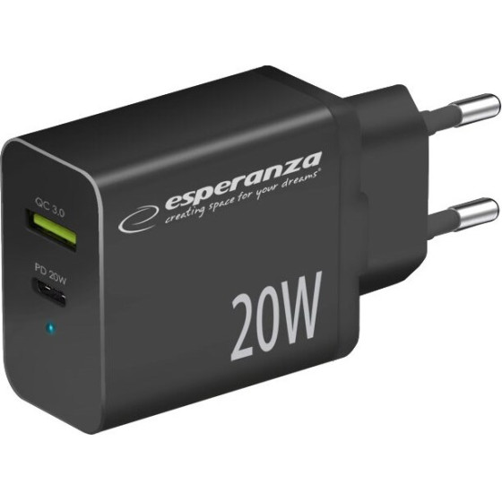 Esperanza mains charger 20W Black - (EZC105K)