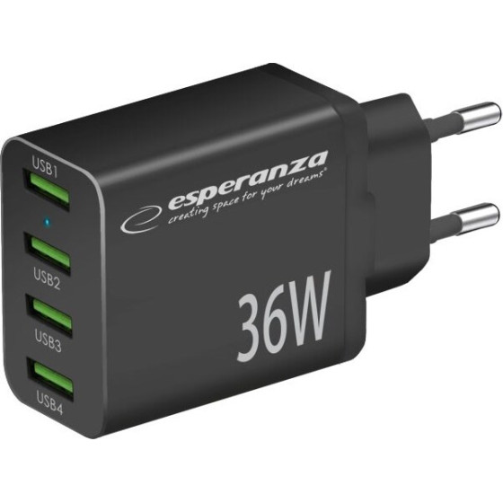 Esperanza mains charger 36W Black - (EZC107K)