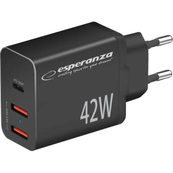 Esperanza mains charger 42W Black - (EZC106K)