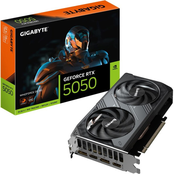 Gigabyte GeForce RTX 5050 WINDFORCE OC 8G Graphics Card - 8GB GDDR6, 128bit, PCI-E 5.0, 2587MHz Core Clock, 2 x DP, 2 x HDMI, NVIDIA DLSS 4, - (GV-N5050WF2OC-8GD)
