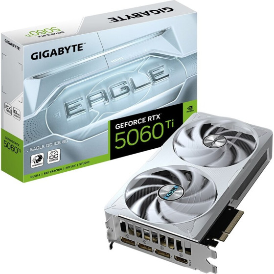 Gigabyte GeForce RTX 5060 Ti EAGLE OC ICE 8G Graphics Card - 8GB GDDR7, 128bit, PCI-E 5.0, 2617MHz Core Clock, 3 x DisplayPort, 1 x HDMI, - (GV-N506TEAGLEOC ICE-8GD)