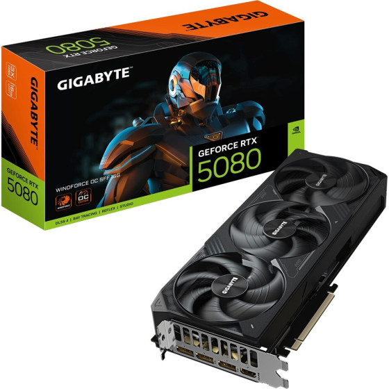 Gigabyte GeForce RTX 5080 WINDFORCE OC SFF 16G Graphics Card - 16GB GDDR7, 256bit, PCI-E 5.0, 2670MHz Core Clock, 3 x DP 2.1a, 1 x HDMI 2.1b, - (GV-N5080WF3OC-16GD)
