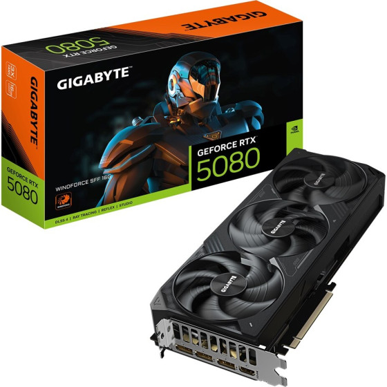 Gigabyte GeForce RTX 5080 WINDFORCE SFF 16G Graphics Card - 16GB GDDR7, 256bit, PCI-E 5.0, 2617MHz Core Clock, 3 x DisplayPort, 1 x HDMI, - (GV-N5080WF3-16GD)
