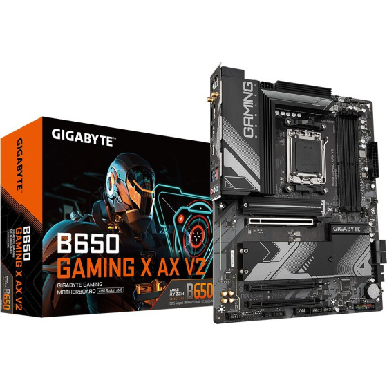 Gigabyte Motherboard - AMD Ryzen 9000 Series CPUs, 8+2+2 Phases VRM, up to 8000MHz DDR5 (OC), 1xPCIe 5.0 + 2xPCIe 4.0 M.2, 2.5GbE LAN, WIFI 6E, USB 3.2 Gen 2 - (B650 GAMING X AX V2)