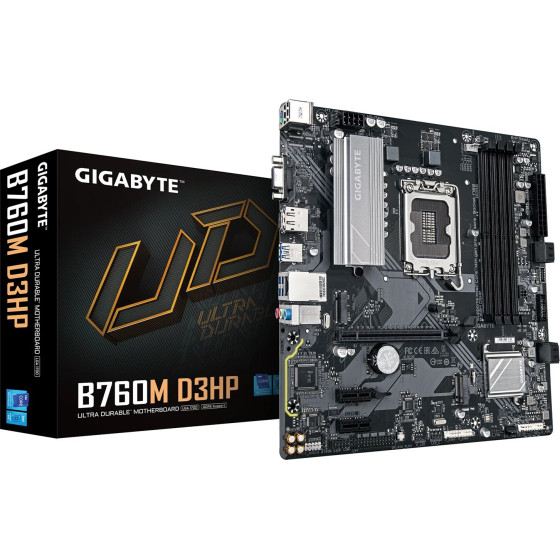 Gigabyte Motherboard - Intel Core 14th Gen CPUs, 4+1+1 Phases VRM, up to 5600MHz DDR5, 2xPCIe 4.0 M.2, GbE LAN, USB 3.2 Gen 1 - (B760M D3HP)