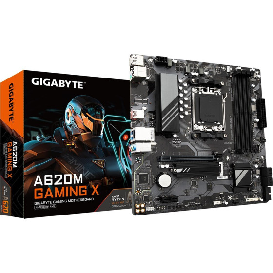 Gigabyte Motherboard - Supports AMD Ryzen 8000 CPUs, 8+2+1 Phases Digital VRM, up to 8000MHz DDR5 (OC), 1xPCIe 4.0 M.2, GbE LAN, USB 3.2 Gen 2 - (A620M GAMING X)
