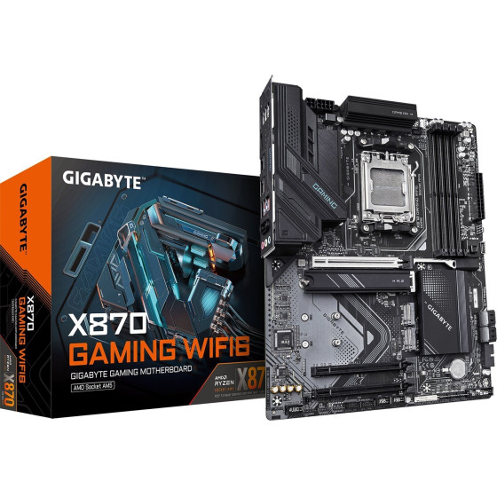 Gigabyte Motherboard - Supports AMD Ryzen 9000 CPUs, 8+2+2 phases VRM, up to 8000MHz DDR5 (OC), 1xPCIe 5.0 + 2xPCIe 4.0, Wi-Fi 6, 2.5GbE LAN, USB 4 - (X870 GAMING WIFI6)