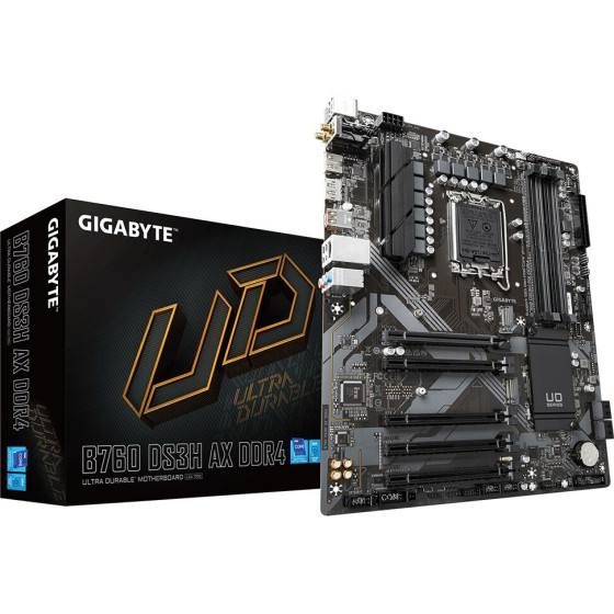 Gigabyte Motherboard - Supports Intel Core 14th CPUs, 8+2+1 Phases Digital VRM, up to 5333MHz DDR4 (OC), 2xPCIe 4.0 M.2, Wi-Fi 6E, GbE LAN, USB 3.2 Gen 2 - (B760 DS3H AX DDR4)