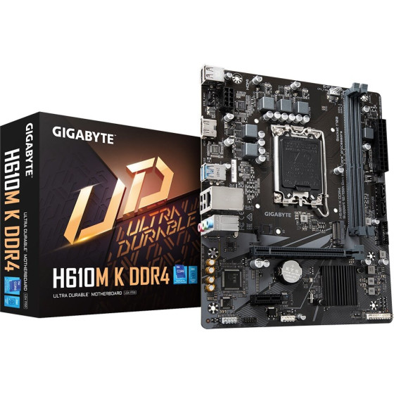 Gigabyte Motherboard - Supports Intel Core 14th Gen CPUs, 3+1+1 Phases Hybrid Power Design, up to 3200MHz DDR4, 1xPCIe 3.0 M.2, GbE LAN, USB 3.2 Gen 1 - (H610M K DDR4)