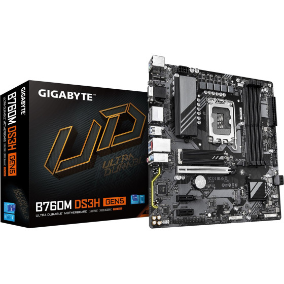 Gigabyte Motherboard - Supports Intel Core 14th Gen CPUs, 6+2+1 Phases Digital VRM, up to 5600MHz DDR5, 2xPCIe 4.0 M.2, 2.5GbE LAN, USB 3.2 Gen2 - (B760M DS3H GEN5)